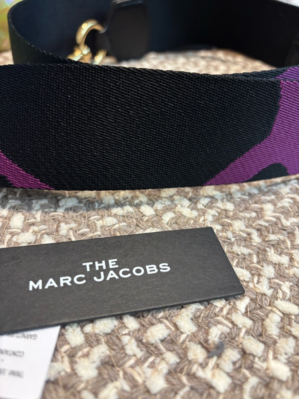 Marc Jacobs Black and Purple Webbing Belt with Gold-Tone Hardware